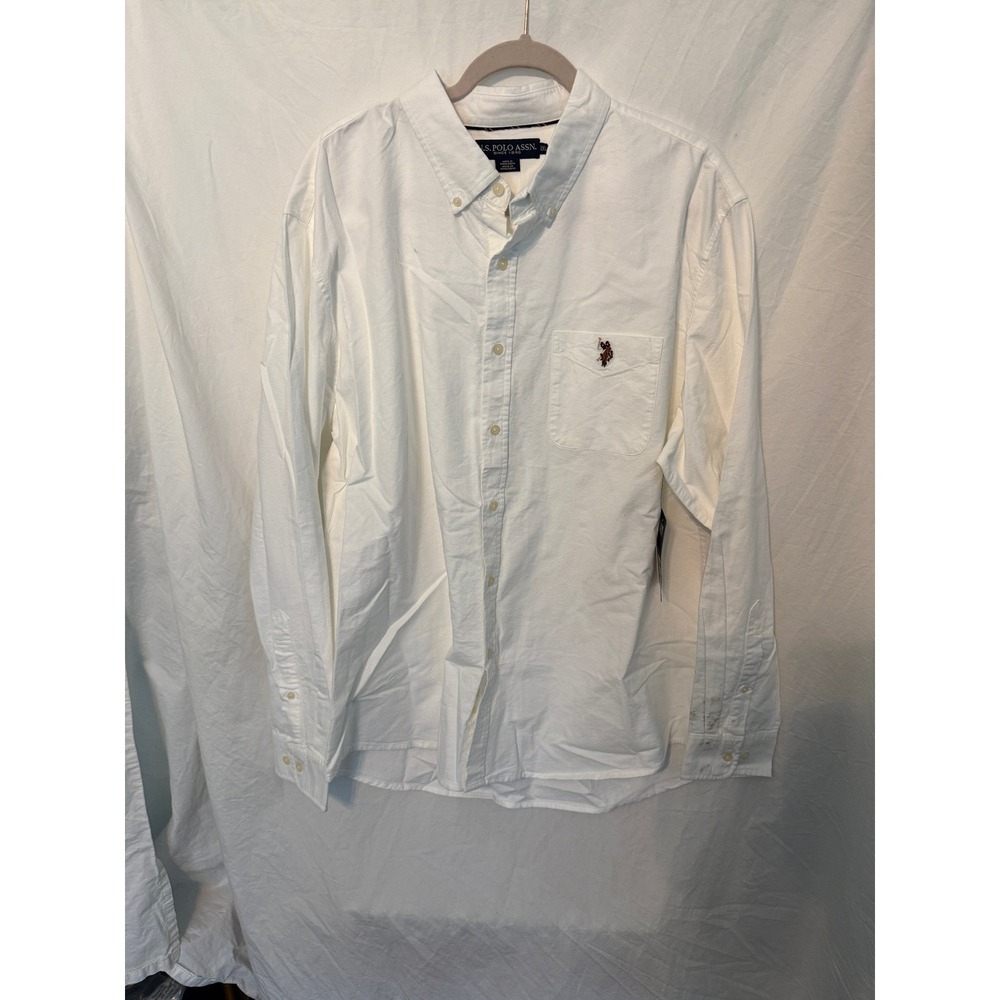 US Polo Assn Mens Woven Shirt Optic White Long Sleeve Button Down 2XL New